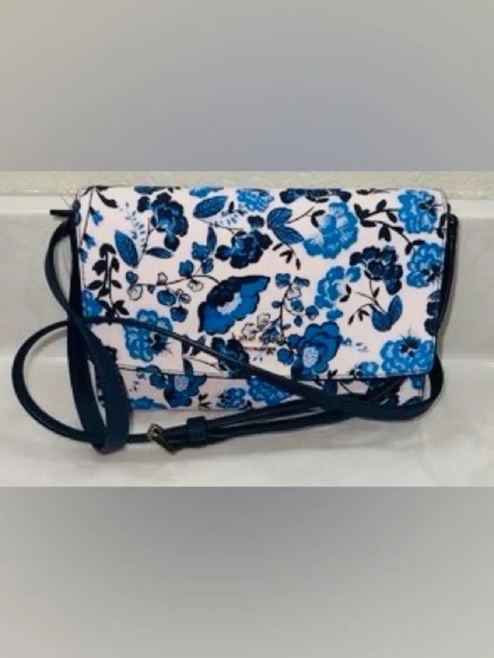 kate spade Blue Floral Crossbody Bag with Black Strap